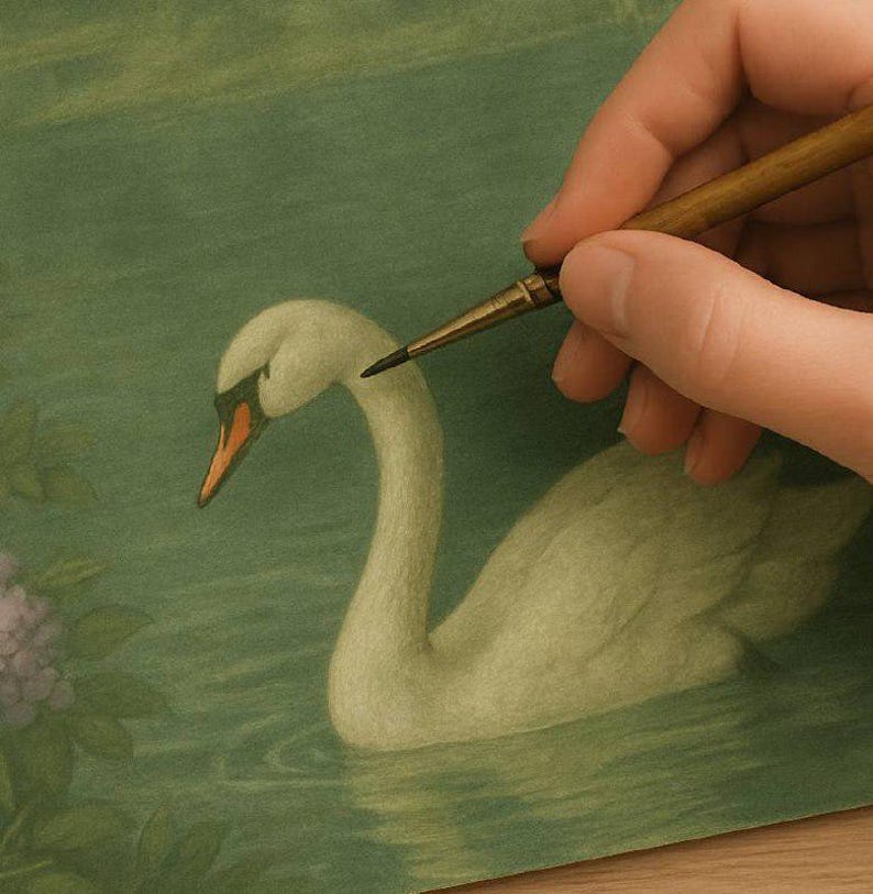 Swan Lake Peel and Stick Wall Mural, Calm Landscape Nature Wallpaper with Forest and Swans, Romantic Vintage Style Art for Living Room image 5