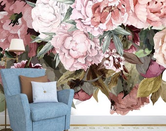 Elegant Peony Wallpaper Peel and Stick, Large Floral Wall Mural for Bedroom, Pink Botanical Accent Wall, Removable Self-Adhesive Wall Decor
