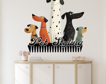 Adesivo de parede para salão de estética animal, adesivo para cães, decoração para salão de estética animal, adesivo de parede para tosa de cães, adesivo de vinil para parede de salão de estética animal