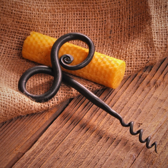 Beer and wine opener hand forged, corkscrew