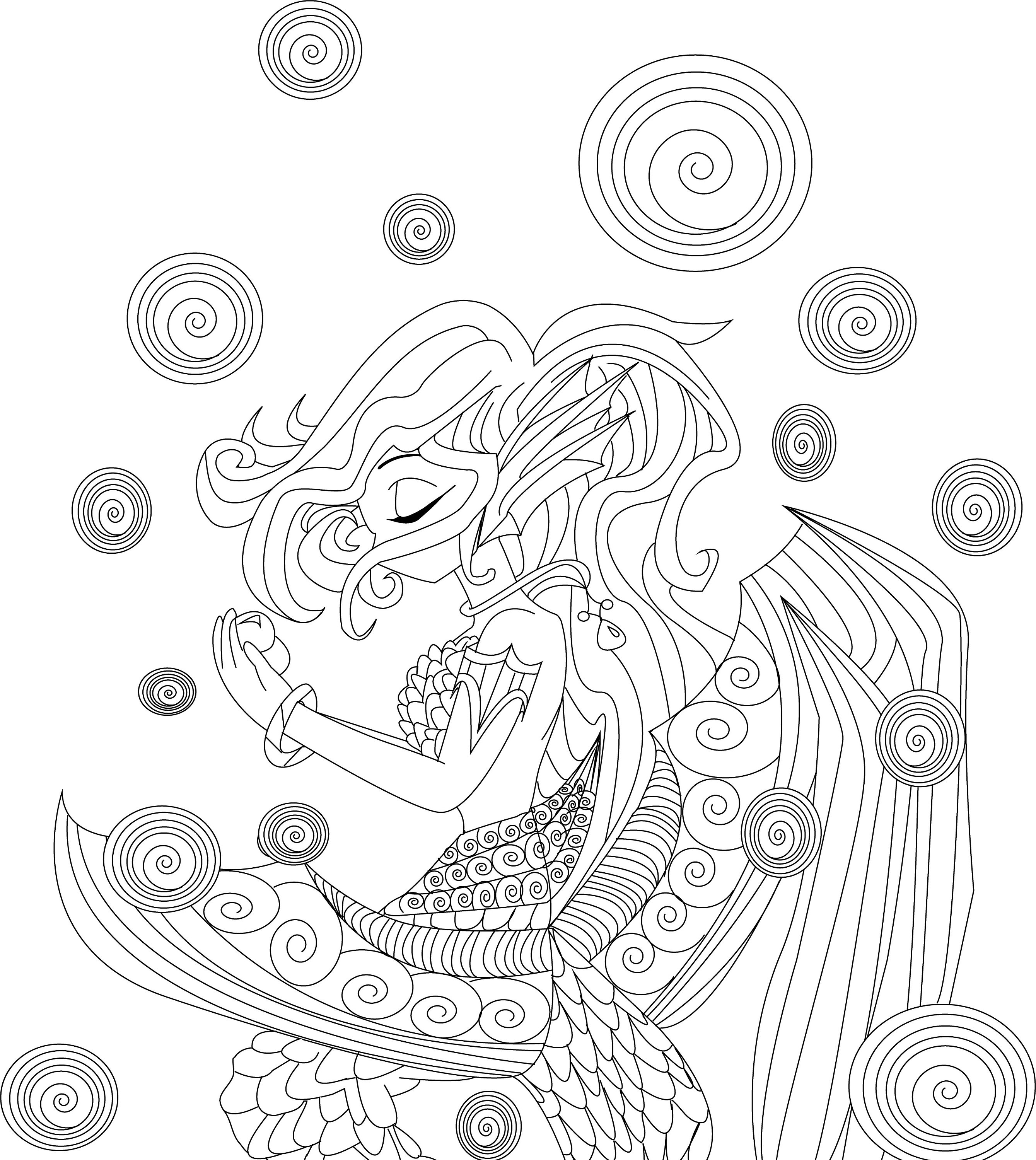 Mermaid Fantasy Coloring Page PDF Digital Download Single Page - Etsy