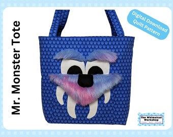 Whimsical Tote Bag pattern Mr Monster Tote Pattern - Digital Download Cute and Fun