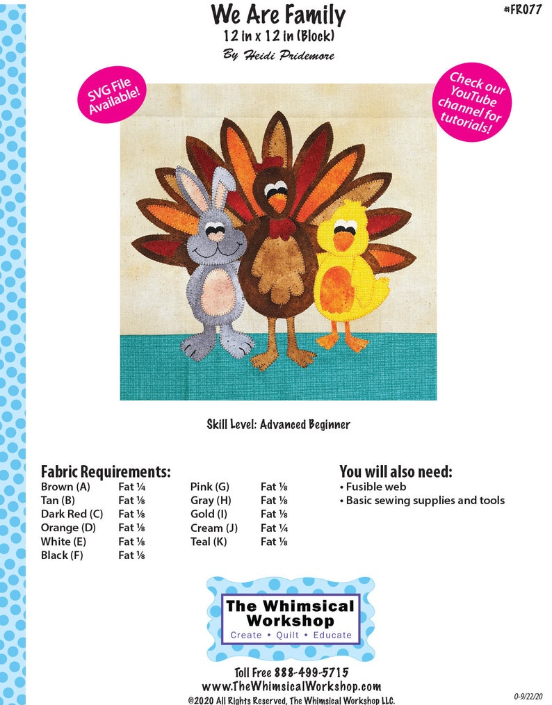 We are Family Quilt Block Pattern _ Digital Download 12 inch Thanksgiving Quilt Block from Block Mania Series image 2