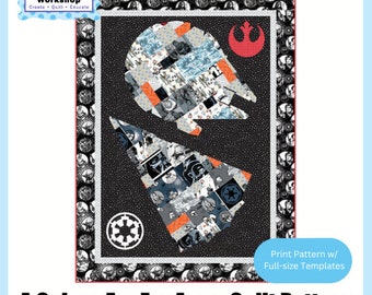 Patrón de apliques fusibles y colcha de piezas del Halcón Milenario de Star Wars, principiante avanzado, patrón, plantillas de tamaño completo. Una galaxia muy, muy lejana