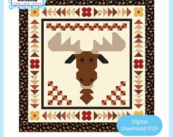Morrison the Moose Pieced Quilt Pattern, Instrucciones de costura digital, Principiante avanzado, Apto para tiras, Descarga instantánea, Colores neutros