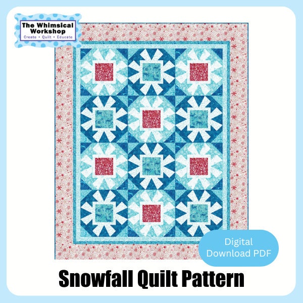 Patrón de edredón con piezas de nevadas, instrucciones de costura digitales, principiante avanzado, descarga instantánea, bricolaje, patrón de Navidad Batik