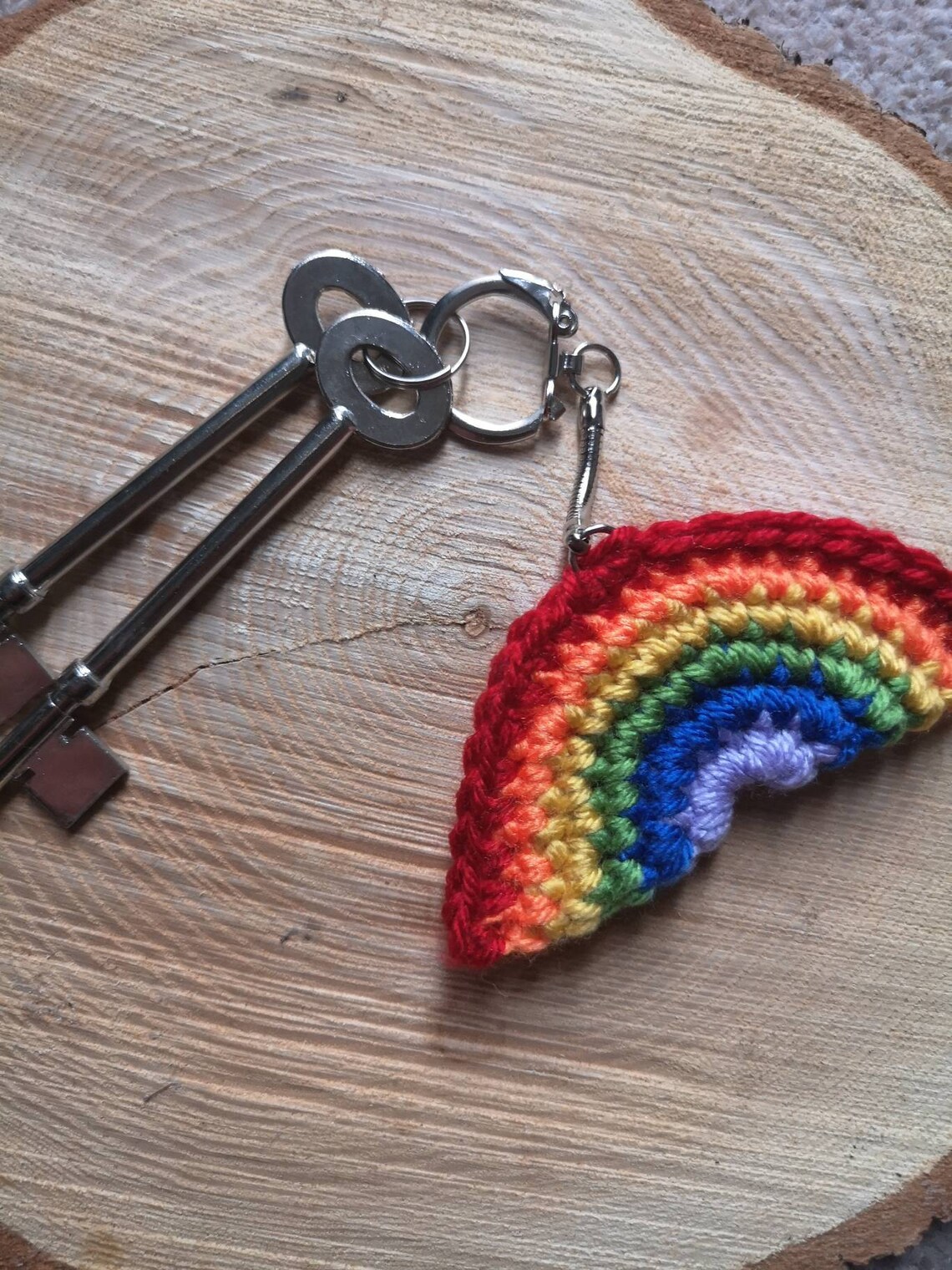 Crocheted Rainbow Keyring/Keychain Etsy