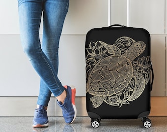 Sea Turtle Luggage Suitcase Cover, Turtle Gift Item, Luggage Protector, Custom Luggage Wrap, Dragonflies Fabric Luggage Cover Decor