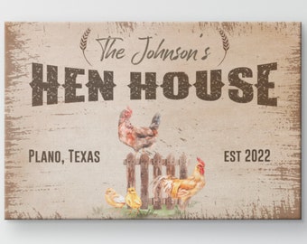 Personalized Hen House Chicken Farmhouse Rustic Welcome Canvas Sign Gift, Custom Made Chicken Egg Farm Rustic Hen House Wall Decor Sign