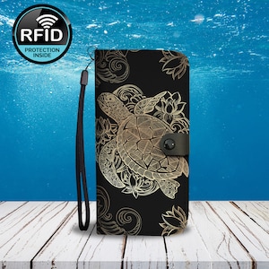Estuche de billetera de teléfono de tortuga marina, idea de regalo de amante de la tortuga, estuche de tarjeta de teléfono inteligente para iPhone Samsung HTC Motorola LG Google Pixel Huawei Xiaomi