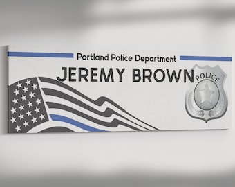 Personalized Police Thin Blue Line Flag Canvas Home Deco, Customized Police Law Enforcement Officers Blue Line American Flag Canvas Wall Art