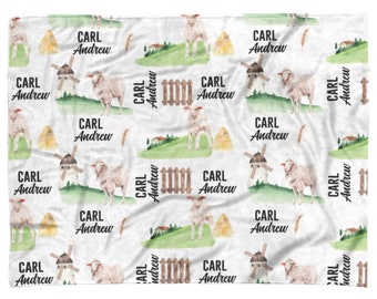 Couverture de motif de moutons édredon personnalisé pour nouveau-né, couverture personnalisée pour douche de bébé, couverture de chambre de bébé, décor de couverture de ferme de moutons