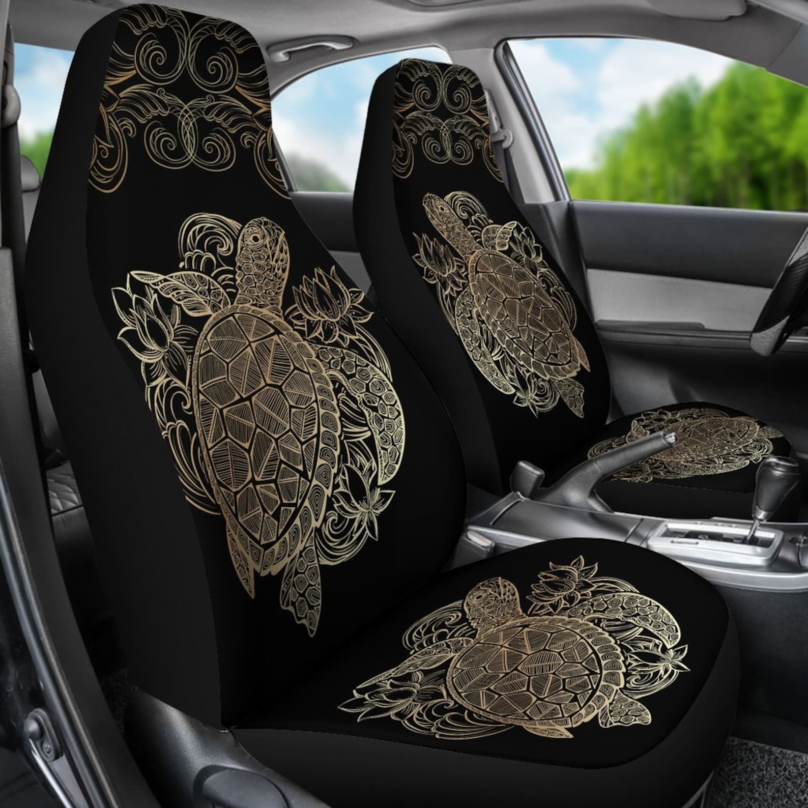 Turtle Yellow Orange Set of 2 Car Seat Covers