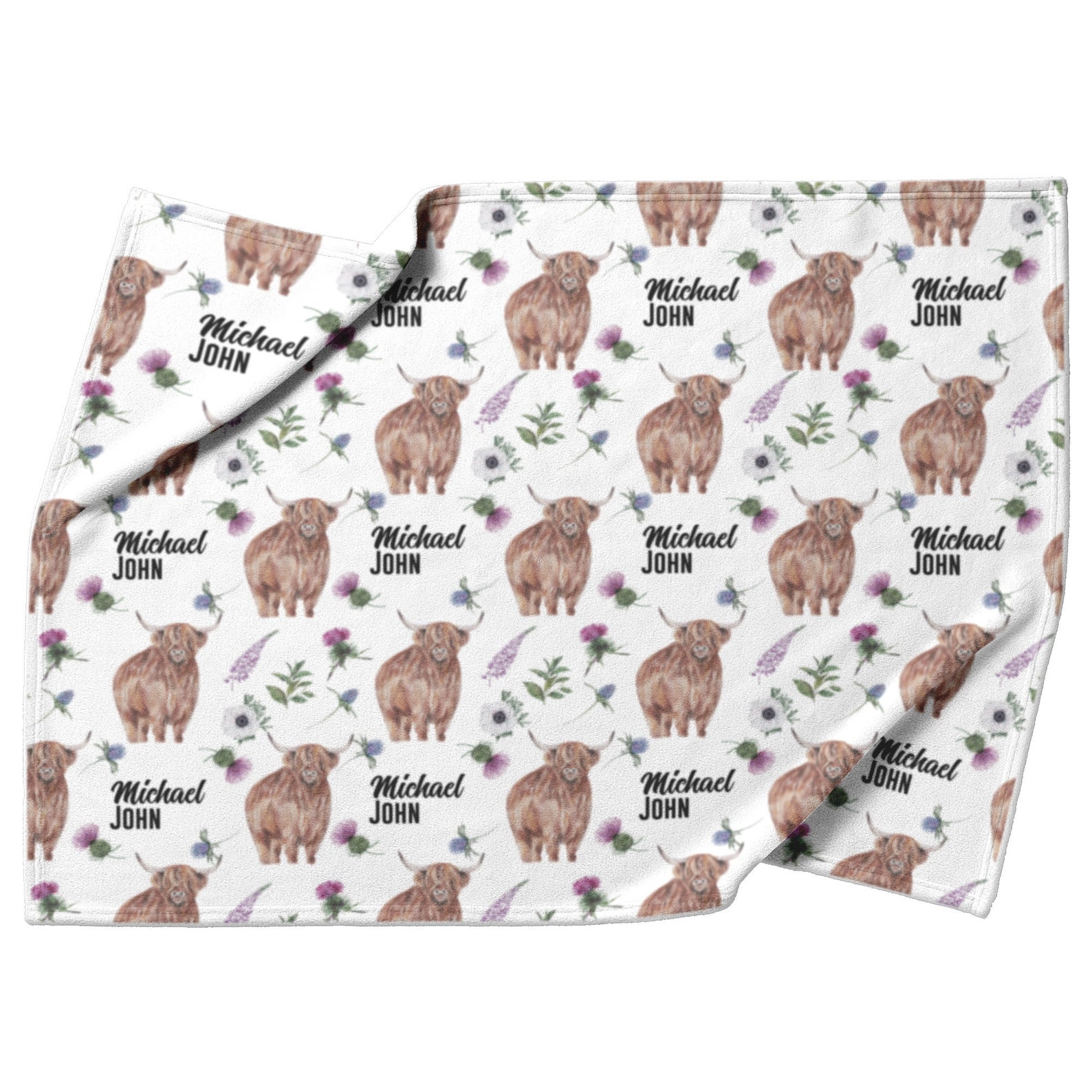 Highland Cow Baby Blanket, Personalized Blanket for Newborn, Cattle