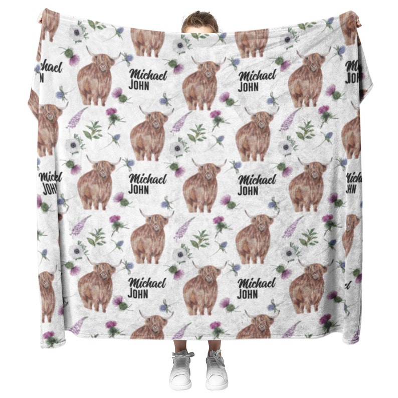 Highland Cow Baby Blanket, Personalized Blanket for Newborn, Cattle