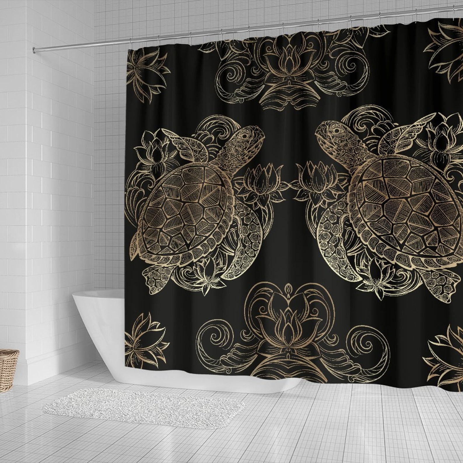 Meeresschildkröte Duschvorhang – Polyester, 170x178 Cm, Mit 12 Haken, Unterwasser-Motiv