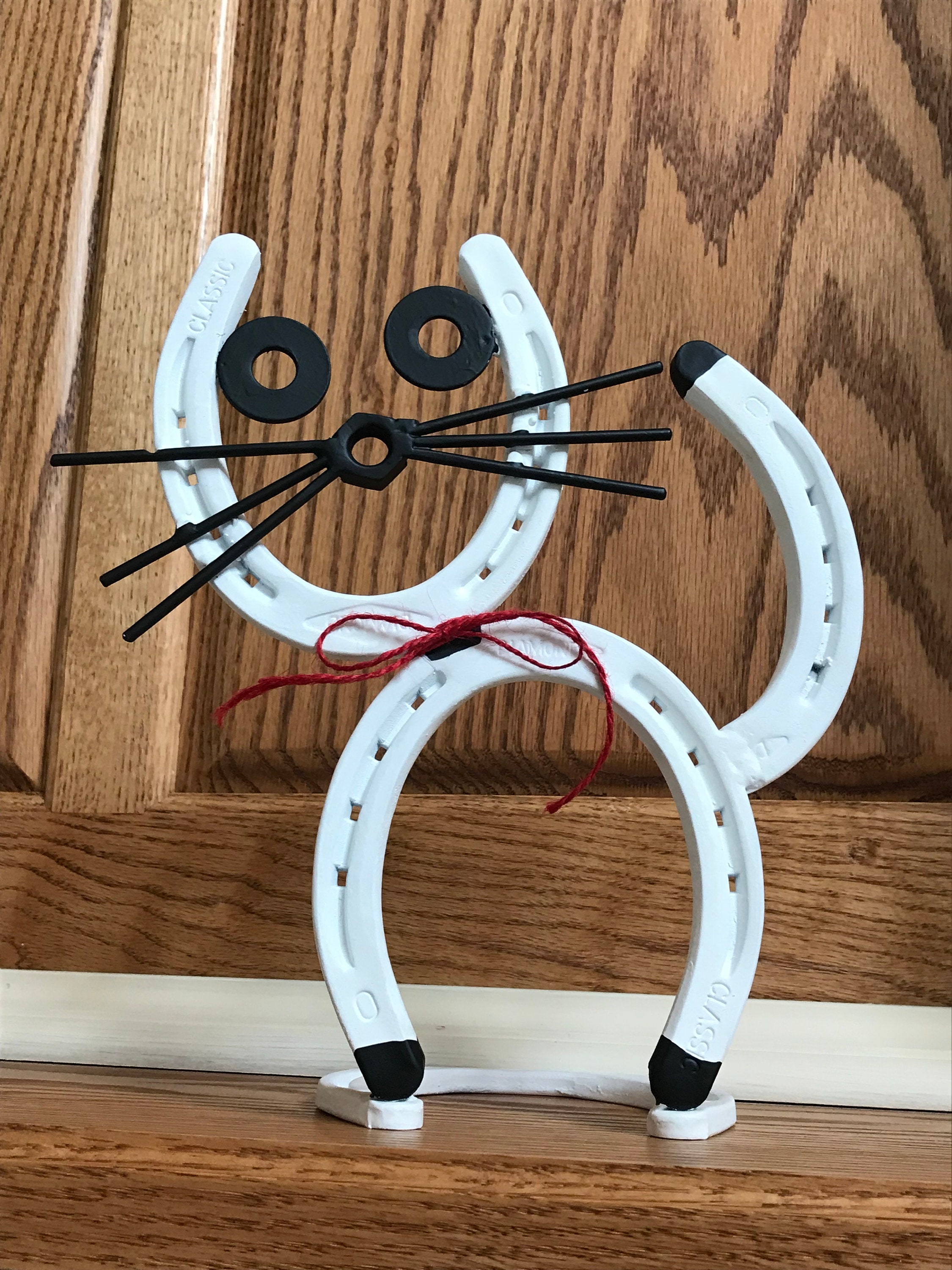 Rustic Cat Horseshoe Metal Art Hand Crafted Hand Painted Etsy