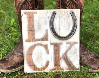 Luck Horseshoe Wood Sign