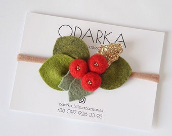 Felt Christmas Holly Berries Headband, Red Holly Berry Hair Clip, Felt Christmas Baby Hair Clip, Red Felt Christmas Headband