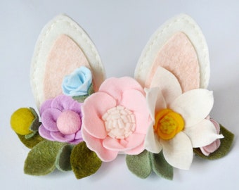 Diadema de orejas de conejo de fieltro, orejas de conejo de flor de fieltro, orejas de conejo, orejas de conejo de bebé, diadema de Pascua de fieltro