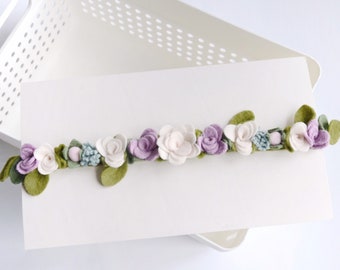 Purple flower baby headband Felt mini flower crown Baby crown floral headband Felt flower baby headband Fall flower crown Roses headband