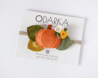Felt Pumpkin Headband, Baby Pumpkin Headband, Pumpkin Hair Clip, Pumpkin Brooch, Baby Girl Headband