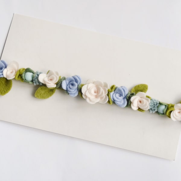 Blue and ivory felt flower headband Felt mini flower crown Baby crown floral headband Felt flower baby headband Fall flower crown