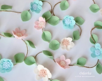 Pink Felt Flower Garland, Ivory Felt Flower, Floral Garland, Felt Flower, Felt Floral Garland, Wedding Decor,Newborn Photo Prop