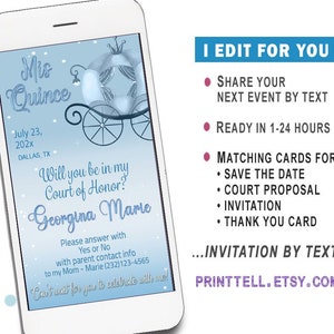 Mis Quince Court of Honor Proposal Card - Will you be my Dama my Chamberlain - Blue Carriage Princess