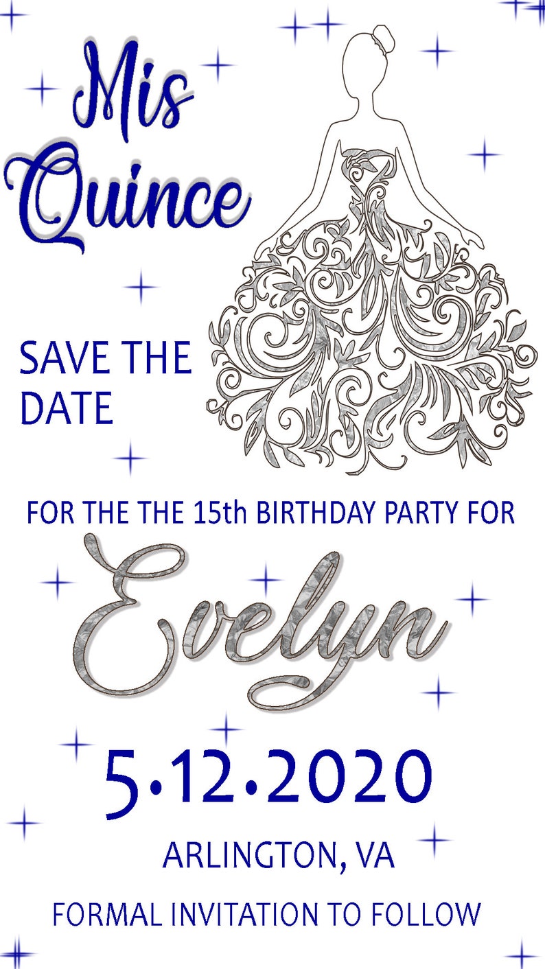 Quinceanera Save Date Digital Text Invite Birthday Silver Etsy