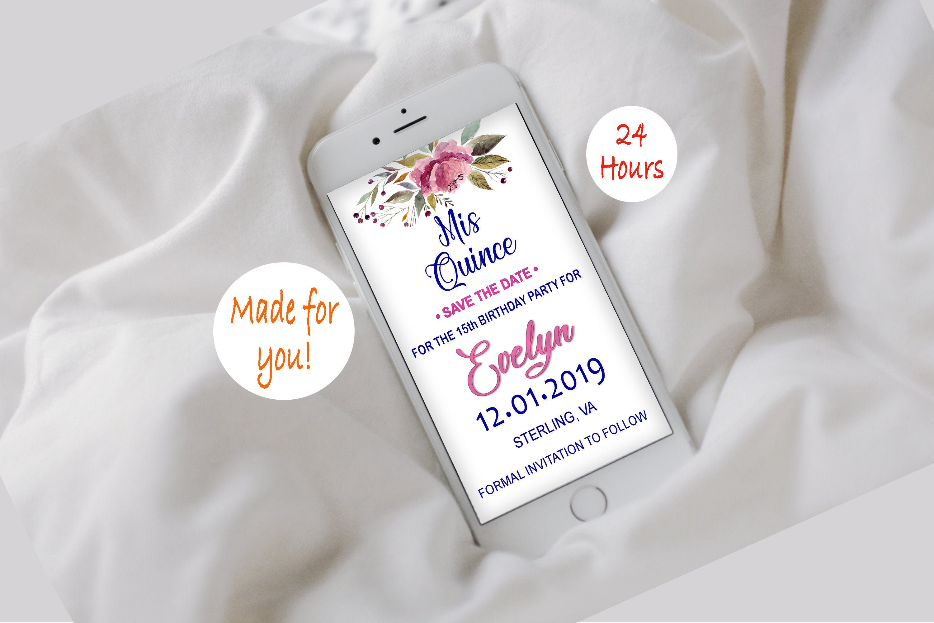 Quinceanera Save Date Digital Birthday Invitation Mis Quince Etsy