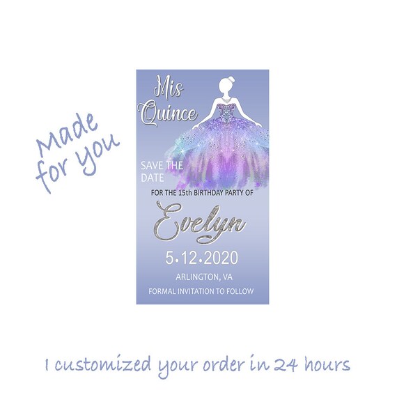 Mis Quince Birthday Electronic Text Invitation Text Message Quinceanera Save Date Invitation Periwinkle Lilac Gown