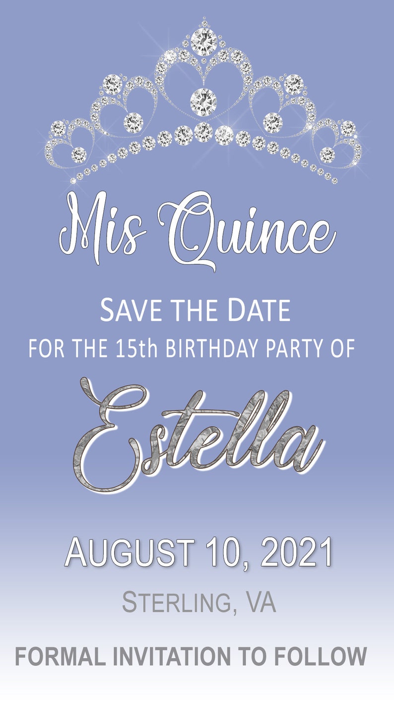 Quinceanera Save Date Invitation Lilac Tiara Mis Quince Etsy