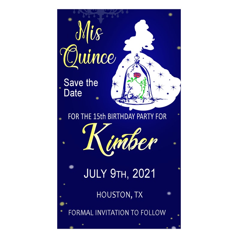 Mis Quince Save Date Beauty and the Beast Theme Inspired Etsy
