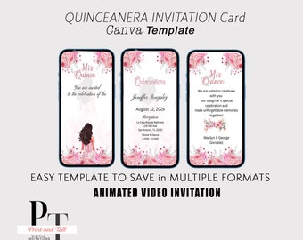 Video Mis Quince Invitation Editable Template Animated Elegant Pink Theme