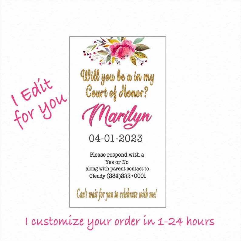 Mis Quince Quinceanera Court Proposal Message Dama Chamberlain by TEXT