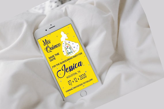 Quinceanera Save Date Beauty And The Beast Inspired Theme Mis Etsy