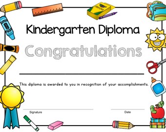 printable kindergarten diploma kindergarten graduation kindergarten class end of year diploma digital download instant download
