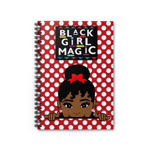 Red Polka Dot Black Girl Magic Spiral Notebook - Ruled Line, Peekaboo Black Girl Affirmation Notebook