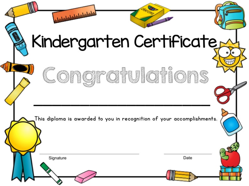 printable kindergarten certificate end of year certificate etsy