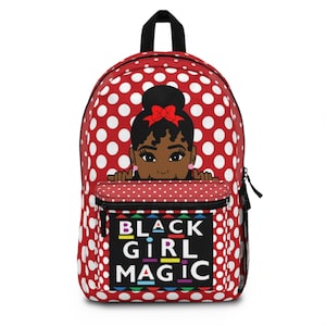 Sac à dos magique fille noire à pois rouges, cartable d'affirmation pour enfants noirs, retour à l'école, sac d'école