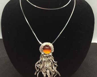 Jellyfish pendant with amber - large