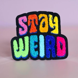 Stay Weird Iron On Patch for Jackets, Iron Patches Vintage, Puffy Chenille Large Punk Patches, Embroidered Rainbow Patch for Jackets