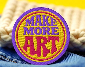Psychedelic Make More Art Patch - Retro 70s Embroidered Iron On Artist Gift for Jackets