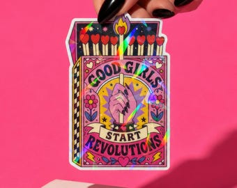 Feminist Matchbox Sticker, Good Girls Start Revolutions Decal, Maximalist Laptop Sticker, Riot Grrrl Dopamine Decor Girl Power Art