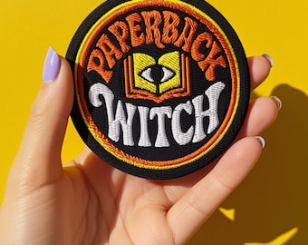 Paperback Witch Embroidered Patch, 70s Retro Book Lover Iron On Patch
