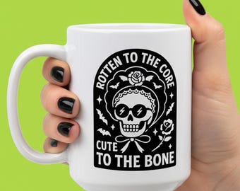 Gothic rot tot in de kern schedelmok, 15oz keramische pastelkleurige goth skelet koffiekop
