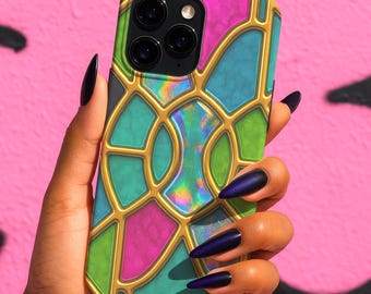 Funda de teléfono con vidrieras Art Nouveau iridiscente para iPhone y Samsung