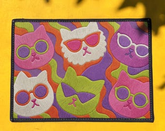 Psychedelic Cat Doormat, Funky Retro Feline Rug, Dopamine Decor Apartment Mat, Colorful Animal Entrance, Quirky Weirdo Gift