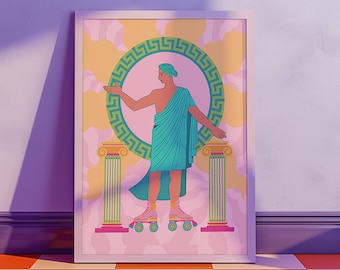 Greek Statue Roller Skate Poster - Colorful Maximalist Wall Art